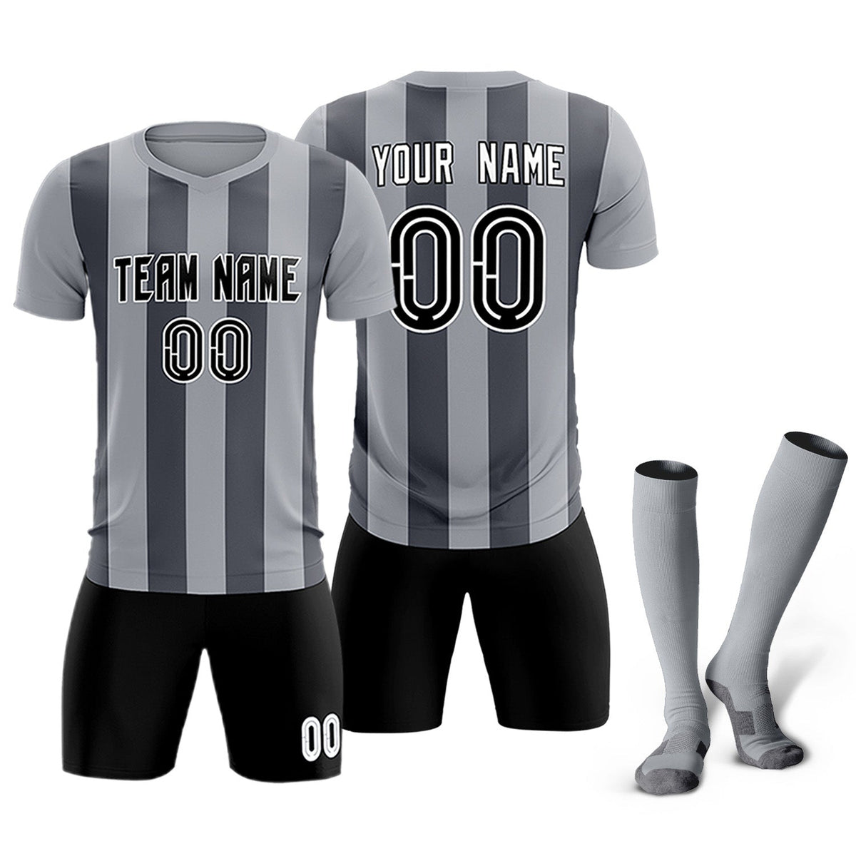 Custom Gray Dark Gray Vertical Stripes Casual Outdoor Football Kits Jersey