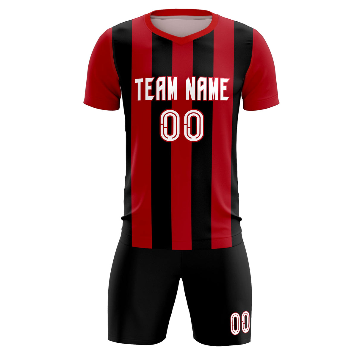Custom Red Black Vertical Stripes Casual Outdoor Soccer Sets Jersey