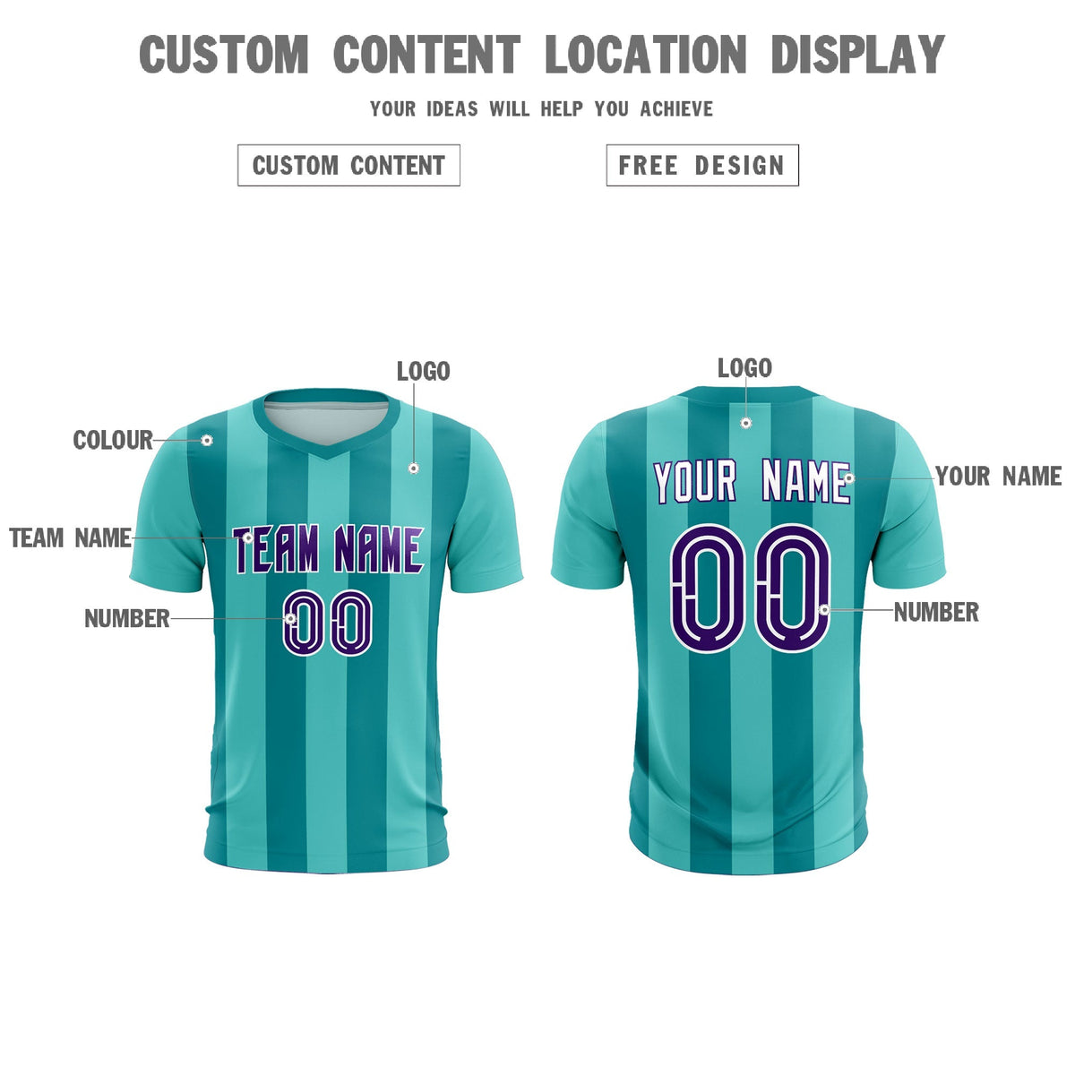 Custom Bright Green Aqua Vertical Stripes Casual Outdoor Soccer Sets Jersey