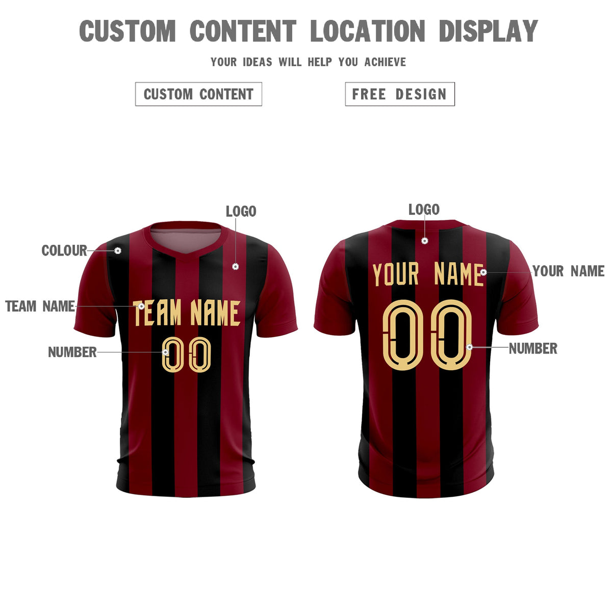 Custom Crimson Black Vertical Stripes Casual Outdoor Football Kits Jersey