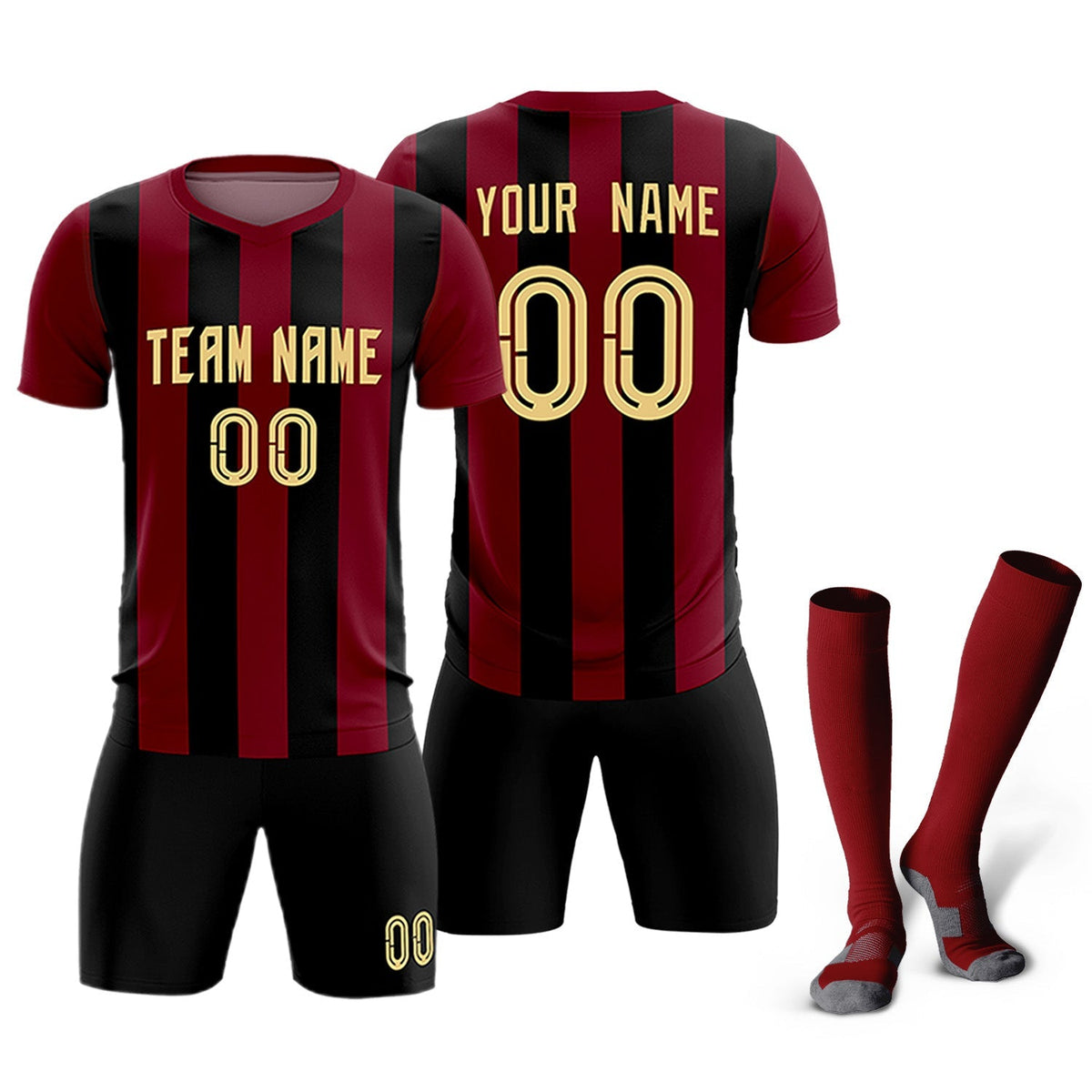Custom Crimson Black Vertical Stripes Casual Outdoor Football Kits Jersey