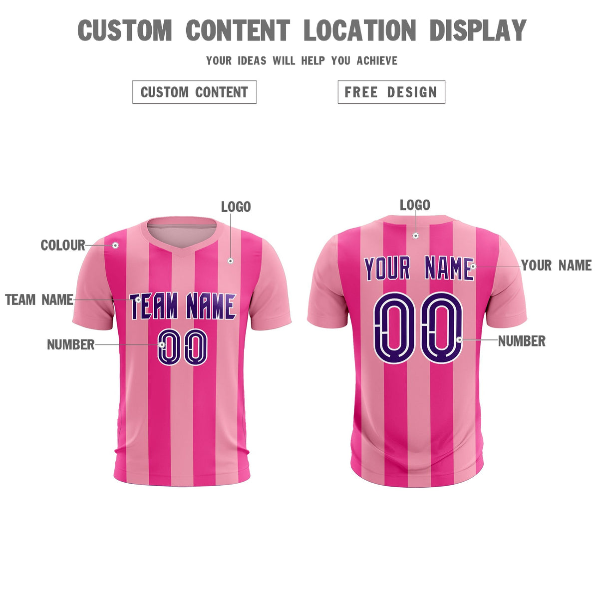 Custom Light Pink Pink Vertical Stripes Casual Outdoor Football Kits Jersey