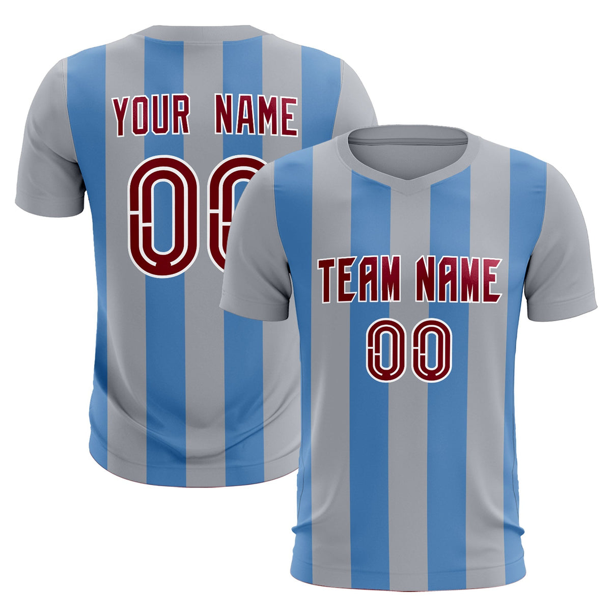 Custom Gray Light Blue Vertical Stripes Casual Outdoor Football Kits Jersey