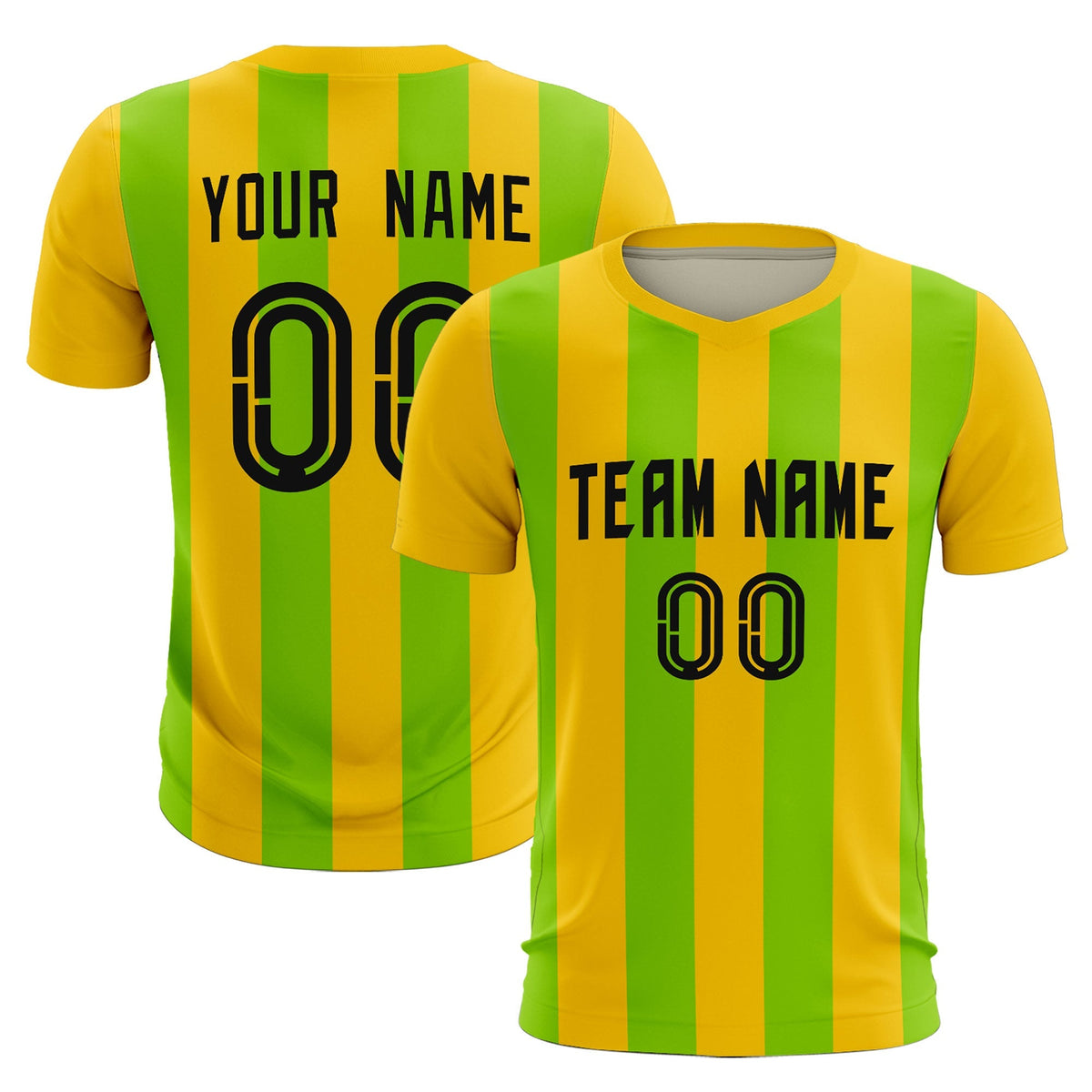 Custom Gold Neon Green Vertical Stripes Casual Outdoor Football Kits Jersey