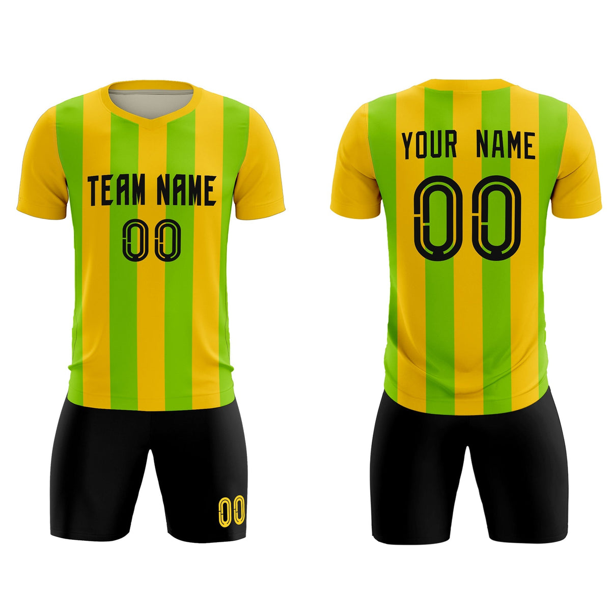 Custom Gold Neon Green Vertical Stripes Casual Outdoor Football Kits Jersey