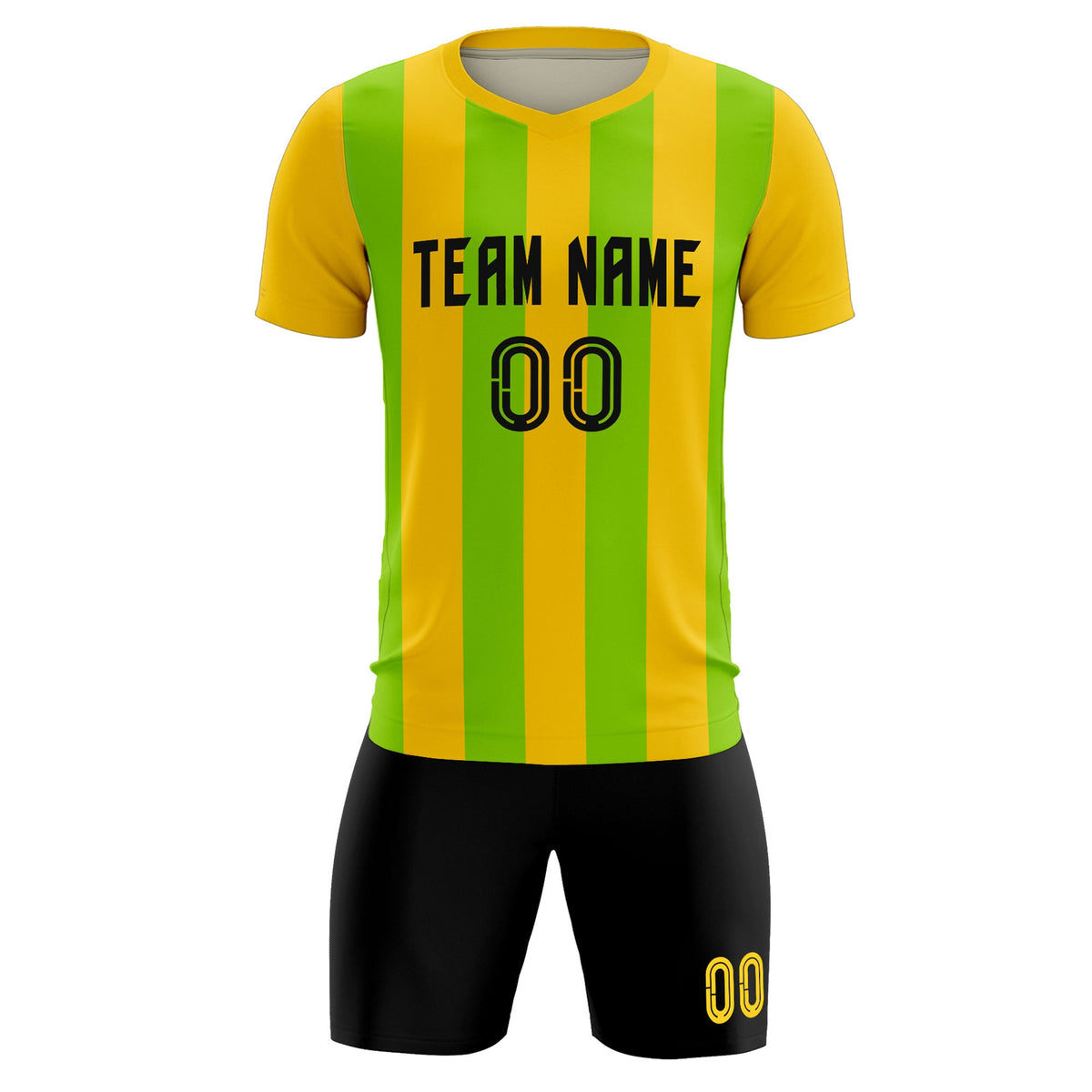 Custom Gold Neon Green Vertical Stripes Casual Outdoor Football Kits Jersey