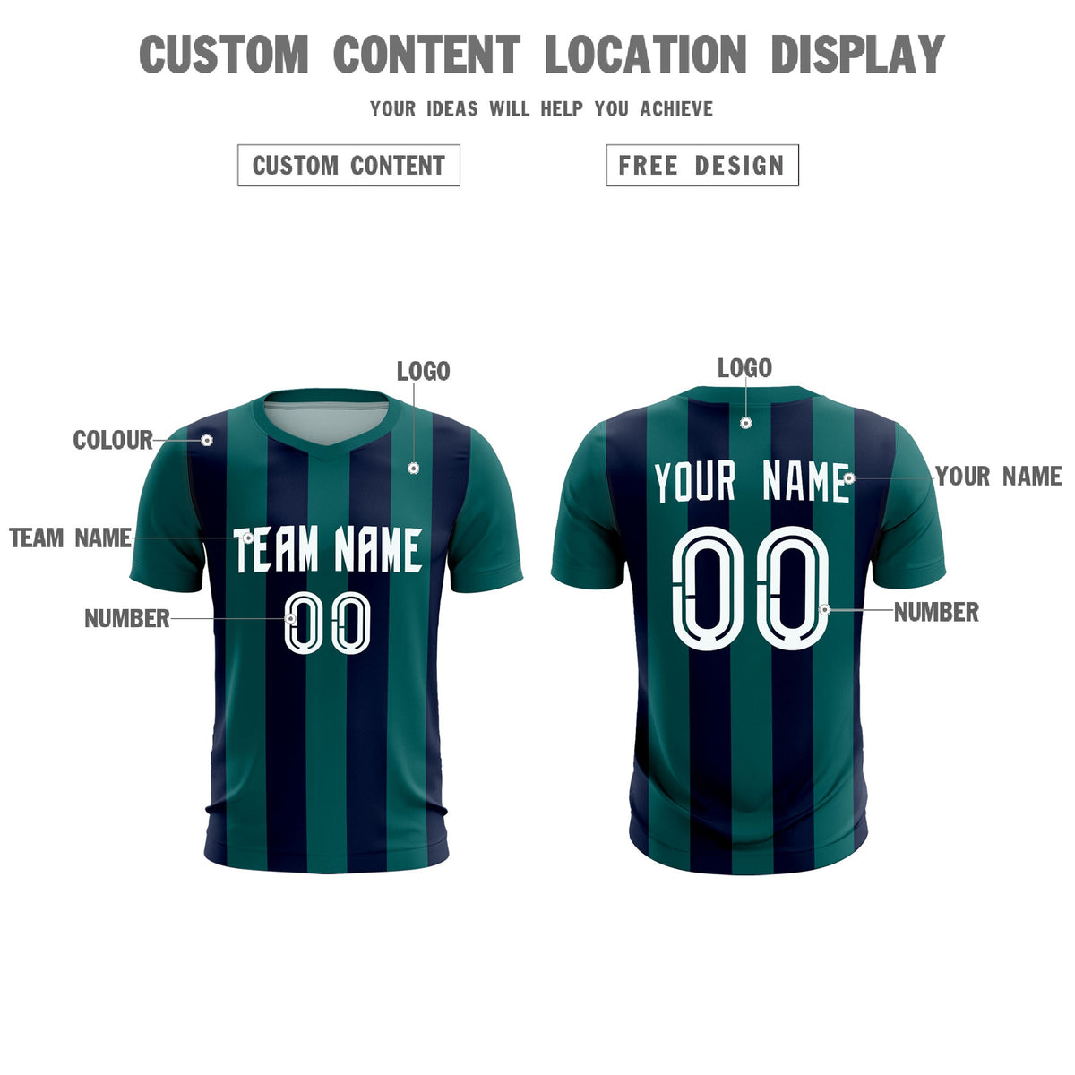 Custom Aqua Navy Vertical Stripes Casual Outdoor Football Kits Jersey