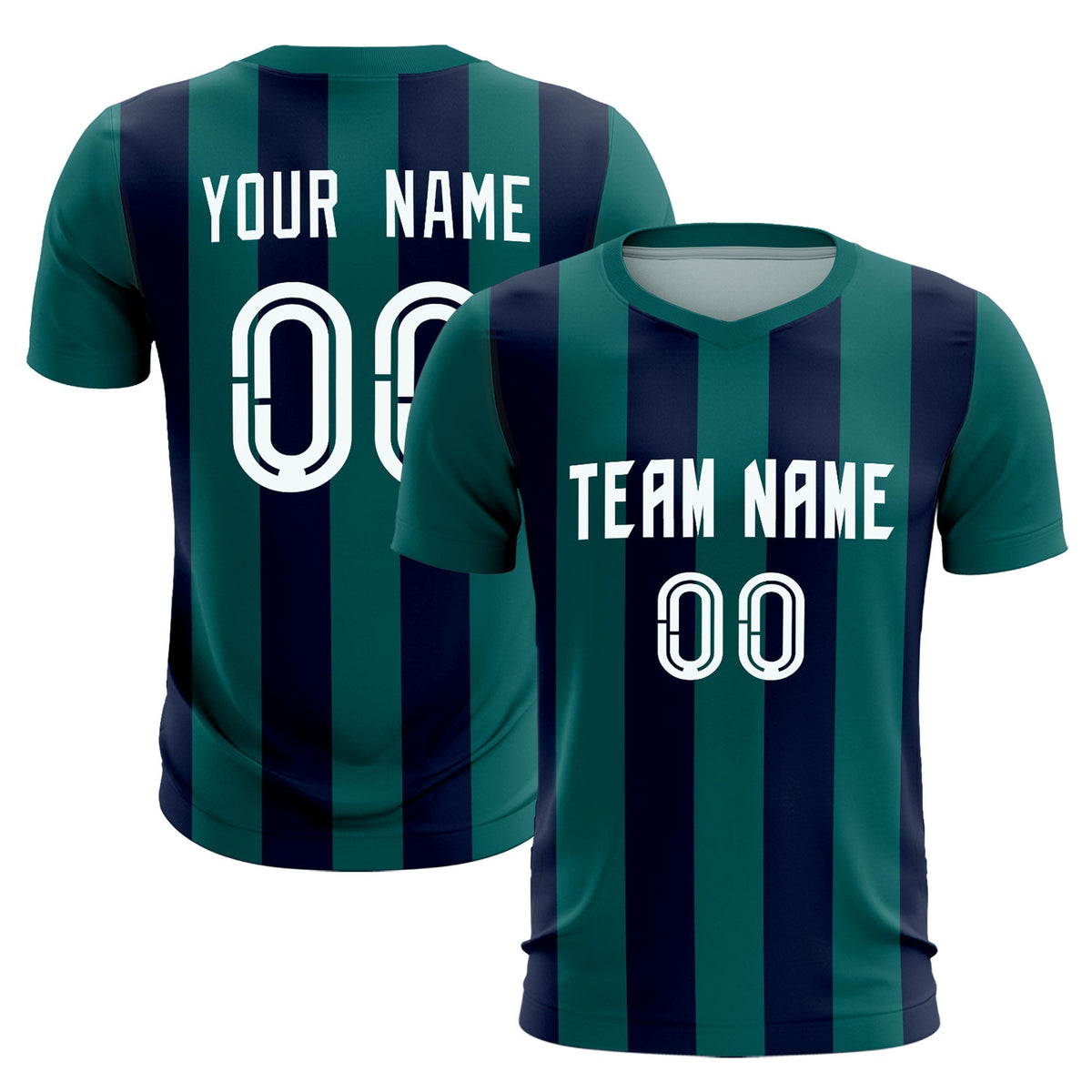 Custom Aqua Navy Vertical Stripes Casual Outdoor Football Kits Jersey