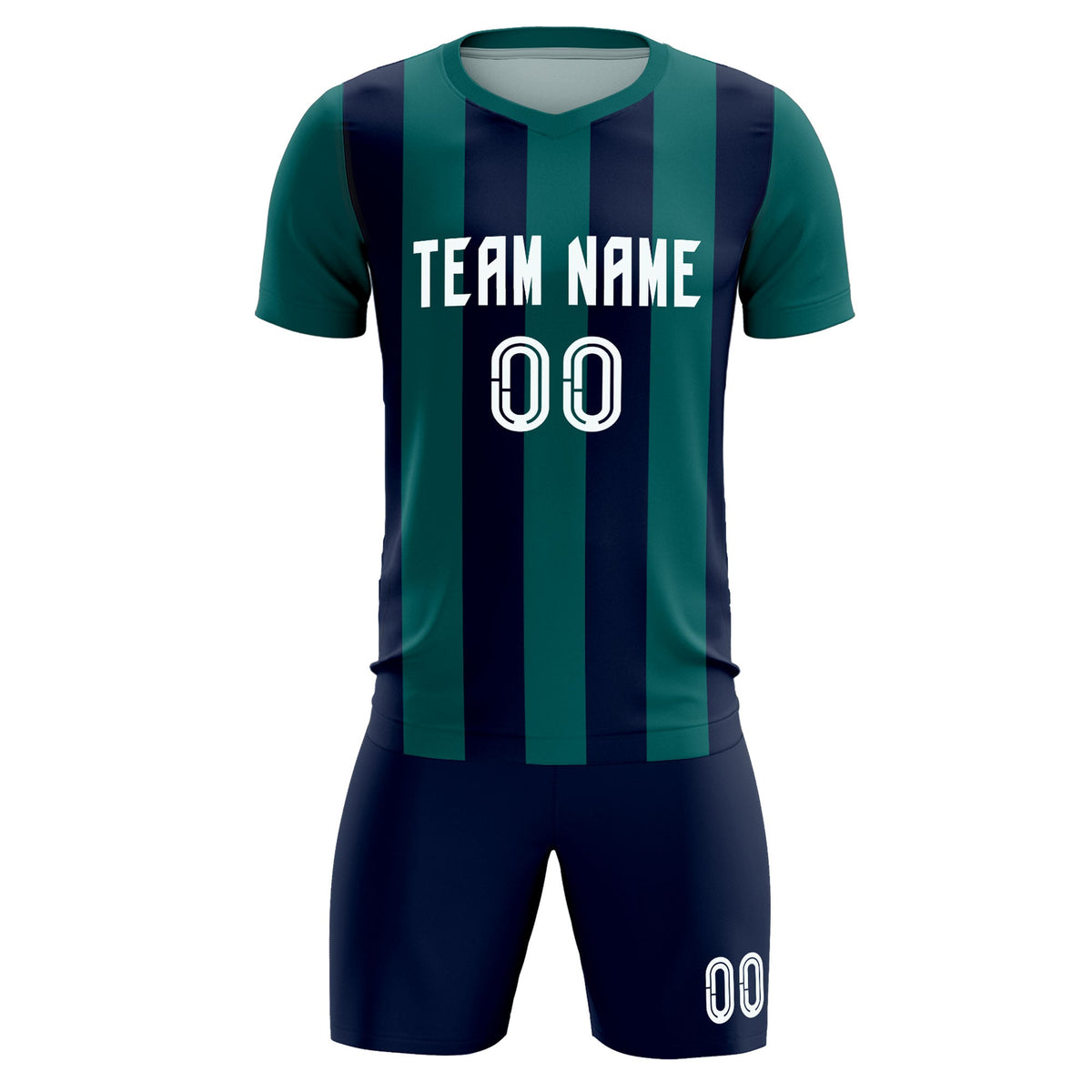 Custom Aqua Navy Vertical Stripes Casual Outdoor Football Kits Jersey