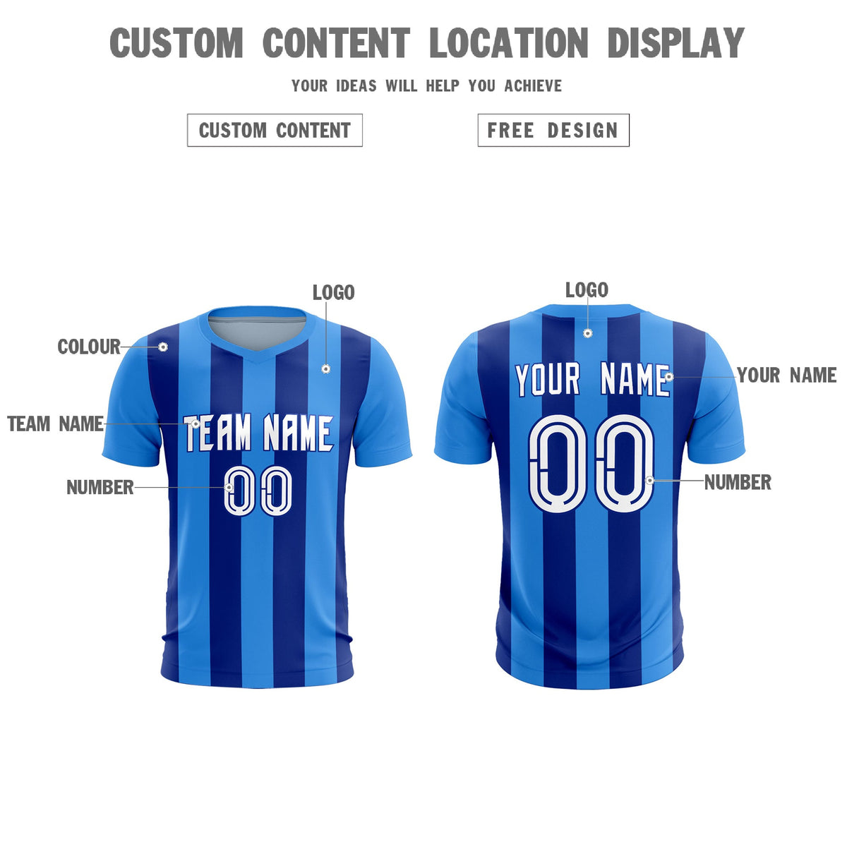 Custom Powder Blue Royal Vertical Stripes Casual Outdoor Football Kits Jersey