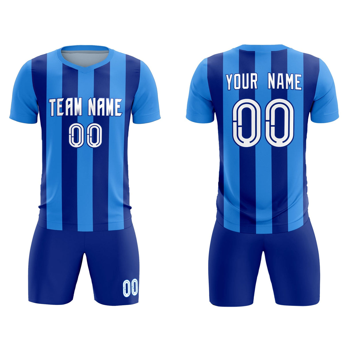 Custom Powder Blue Royal Vertical Stripes Casual Outdoor Football Kits Jersey