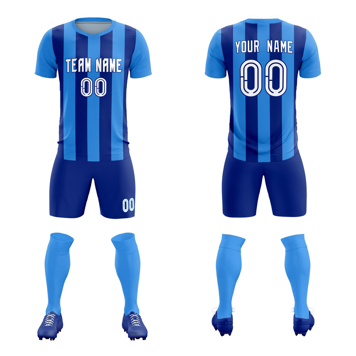 Custom Powder Blue Royal Vertical Stripes Casual Outdoor Football Kits Jersey