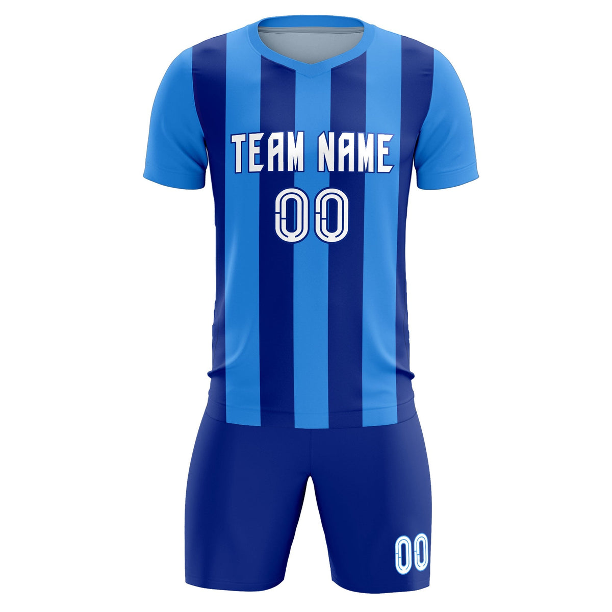 Custom Powder Blue Royal Vertical Stripes Casual Outdoor Football Kits Jersey