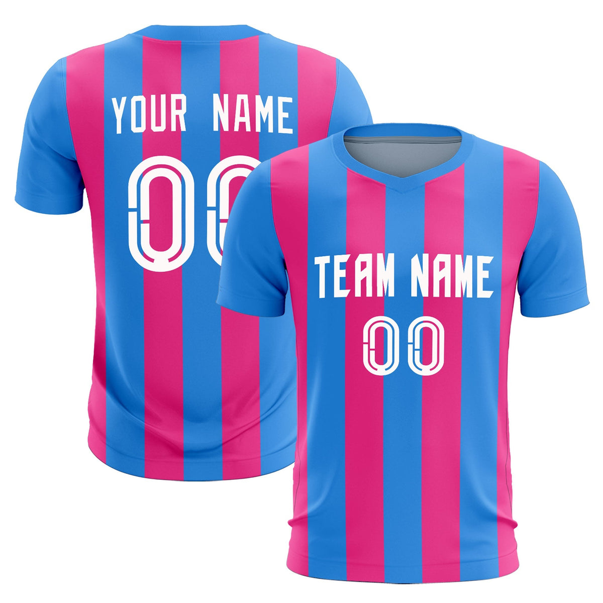 Custom Powder Blue Pink Vertical Stripes Casual Outdoor Football Kits Jersey