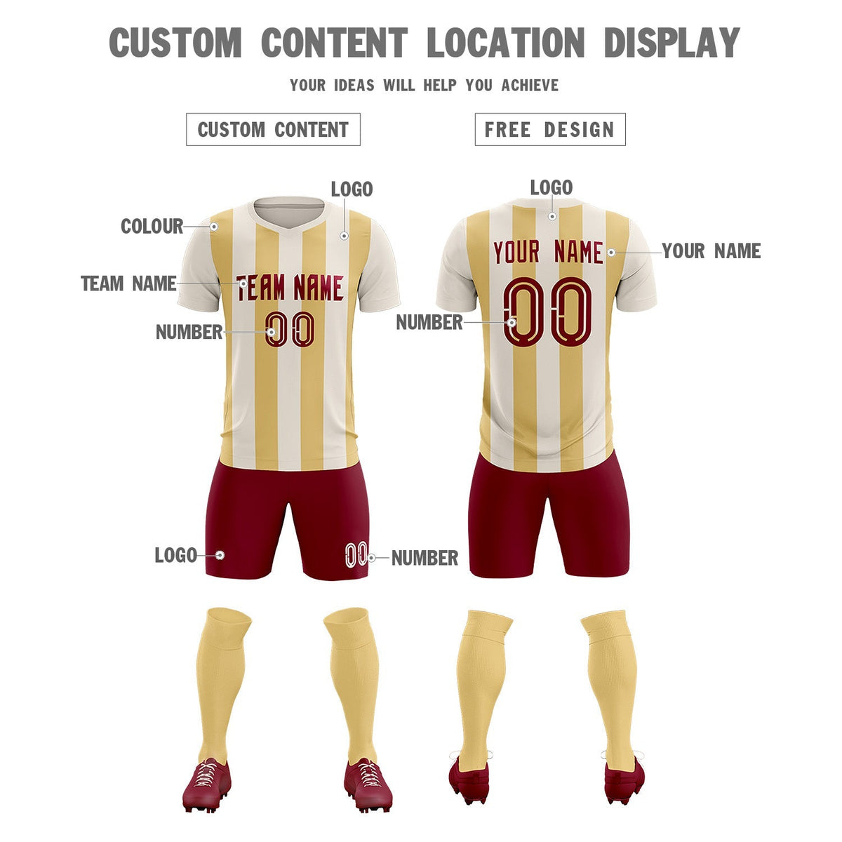 Custom Cream Khaki Vertical Stripes Casual Outdoor Soccer Sets Jersey