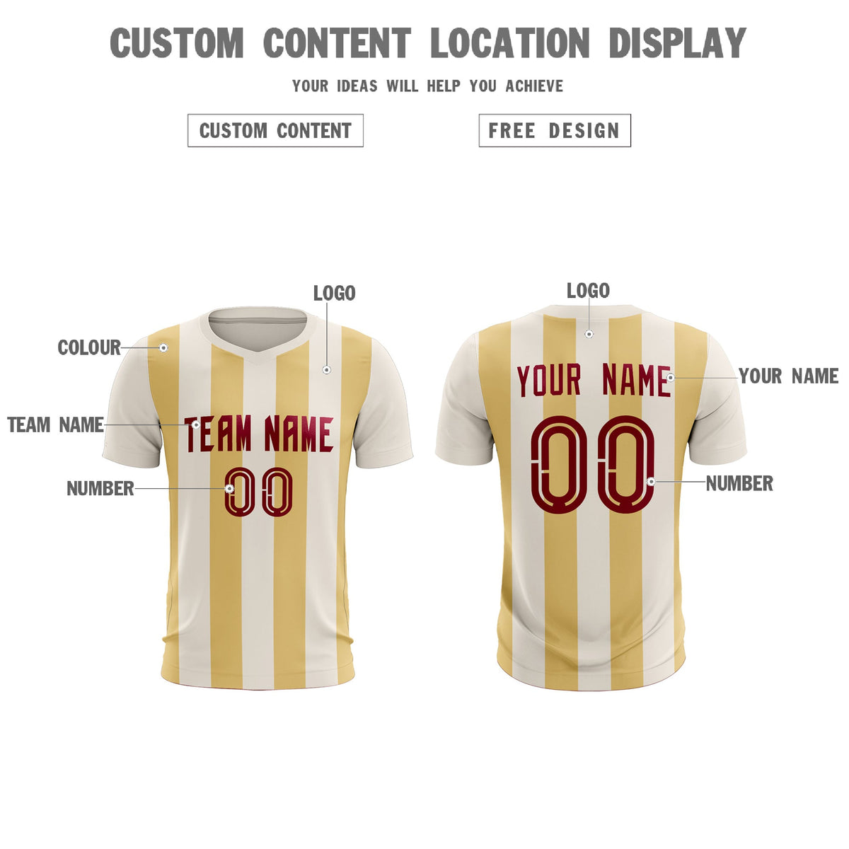Custom Cream Khaki Vertical Stripes Casual Outdoor Soccer Sets Jersey