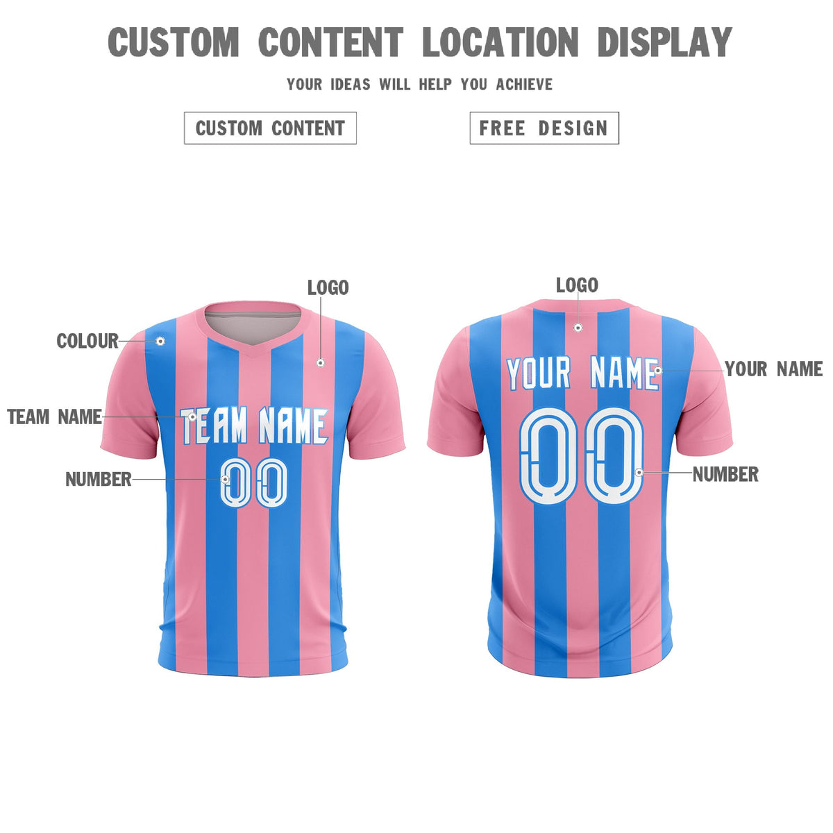 Custom Light Pink Powder Blue Vertical Stripes Casual Outdoor Soccer Sets Jersey