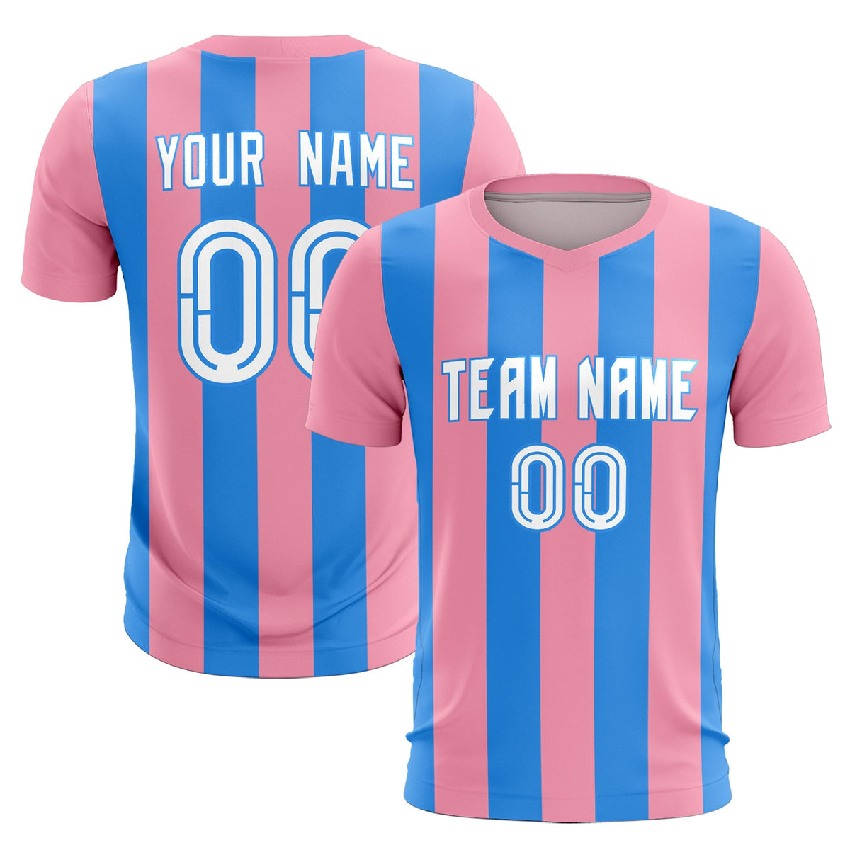 Custom Light Pink Powder Blue Vertical Stripes Casual Outdoor Football Kits Jersey