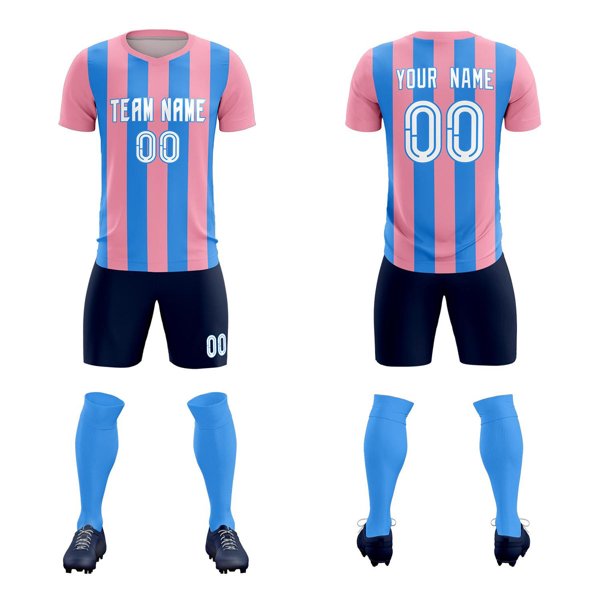 Custom Light Pink Powder Blue Vertical Stripes Casual Outdoor Football Kits Jersey