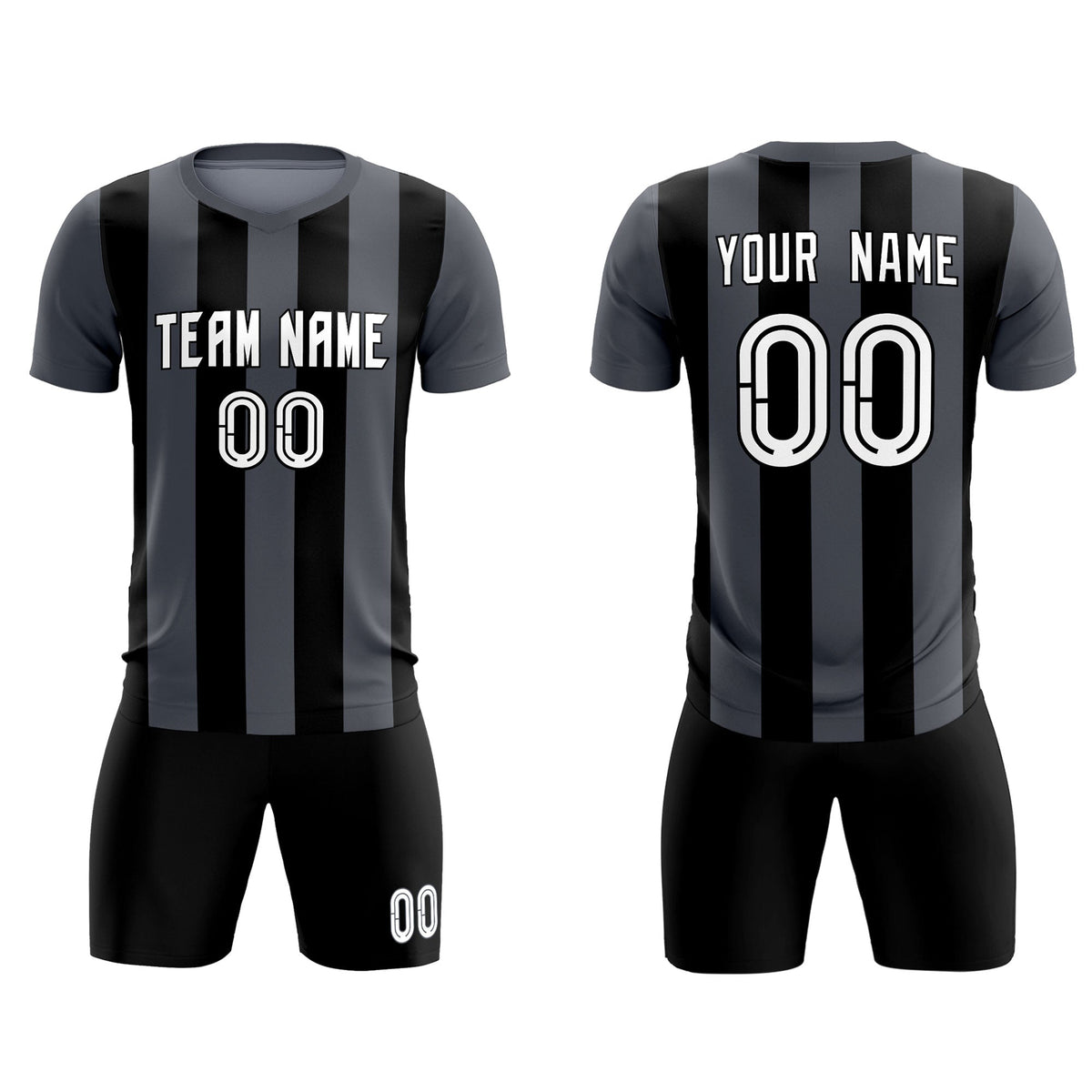 Custom Dark Gray Black Vertical Stripes Casual Outdoor Football Kits Jersey