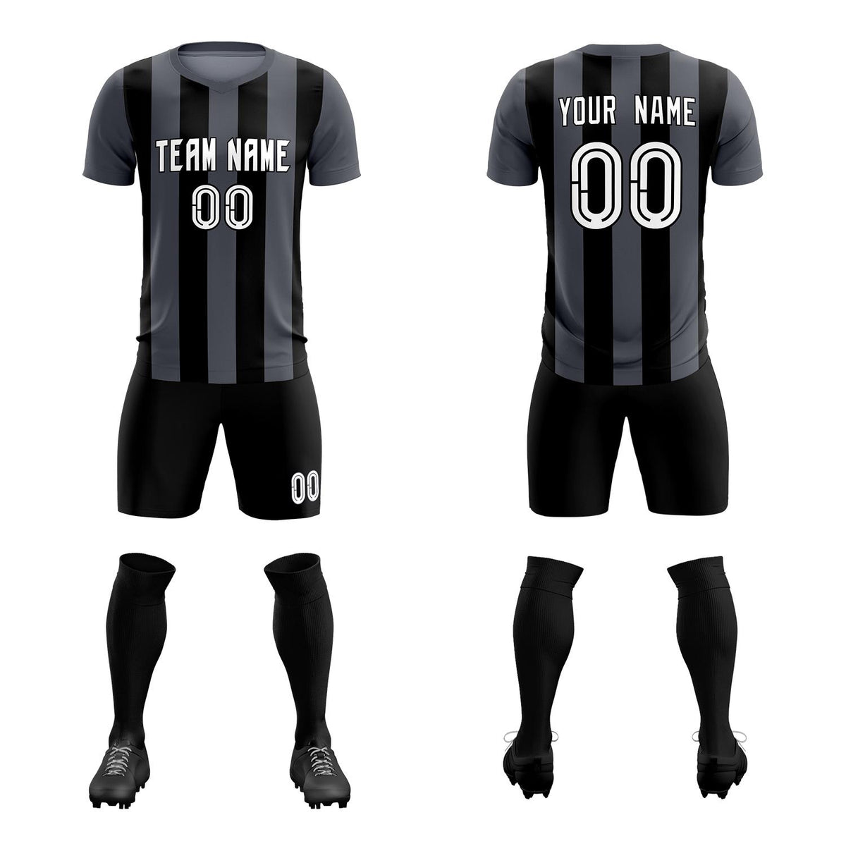 Custom Dark Gray Black Vertical Stripes Casual Outdoor Football Kits Jersey