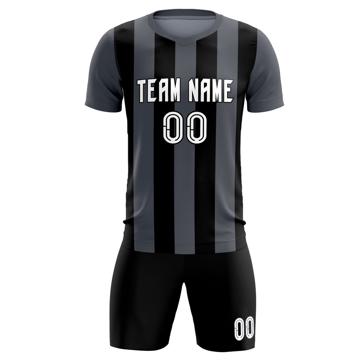 Custom Dark Gray Black Vertical Stripes Casual Outdoor Football Kits Jersey