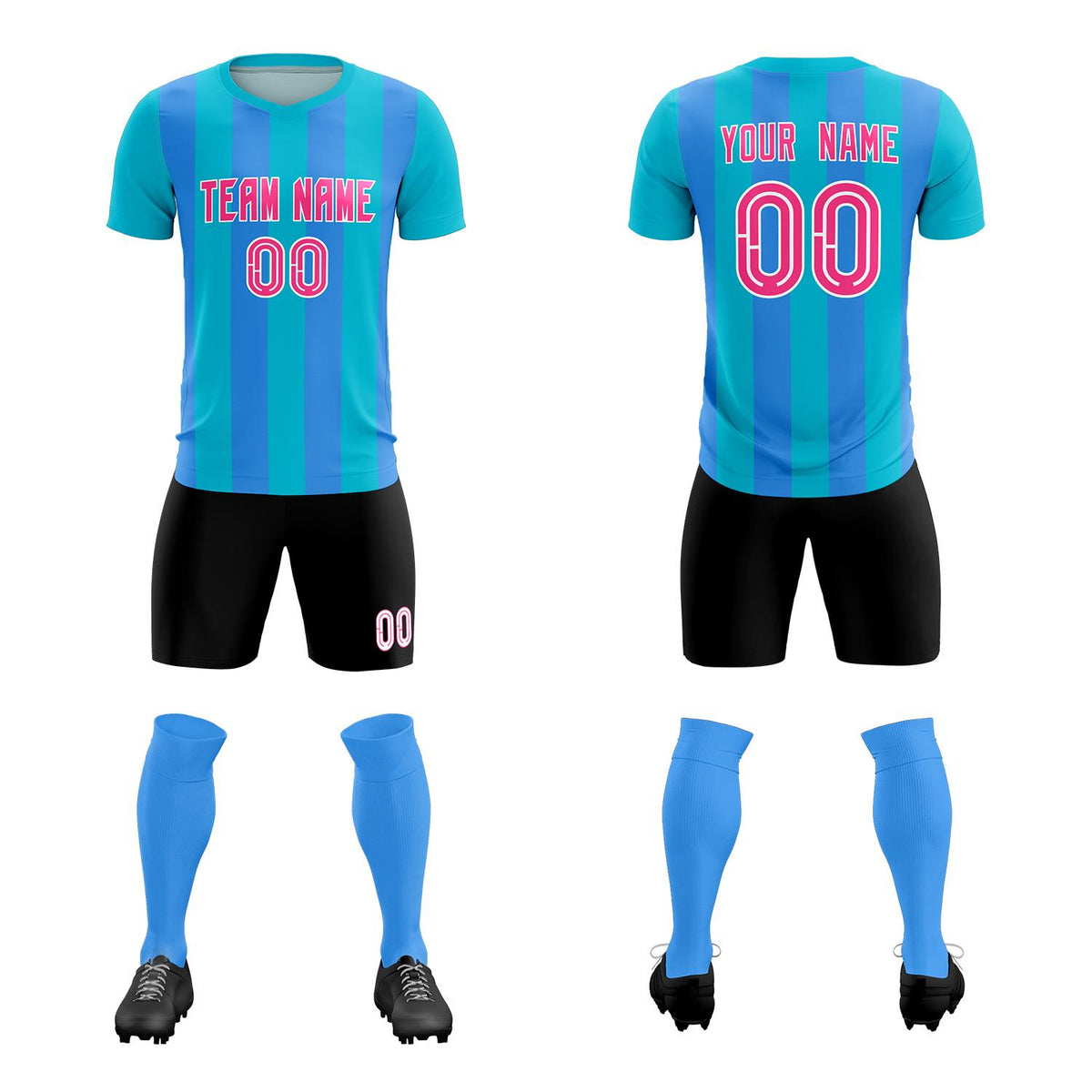 Custom Sky Blue Powder Blue Vertical Stripes Casual Outdoor Football Kits Jersey
