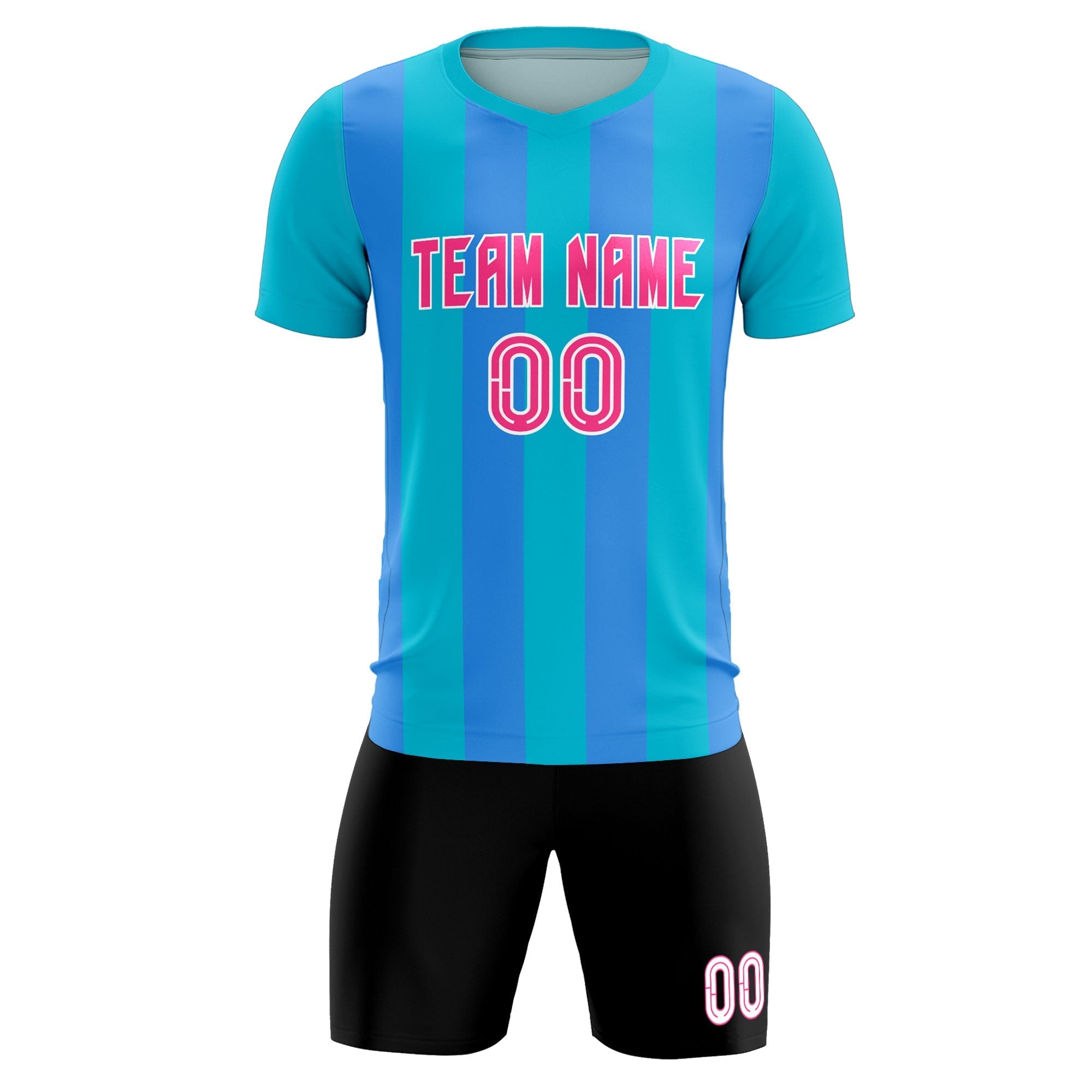 Custom Sky Blue Powder Blue Vertical Stripes Casual Outdoor Soccer Sets Jersey