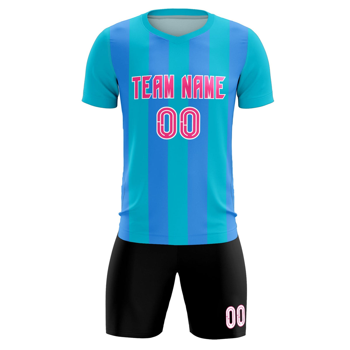 Custom Sky Blue Powder Blue Vertical Stripes Casual Outdoor Football Kits Jersey