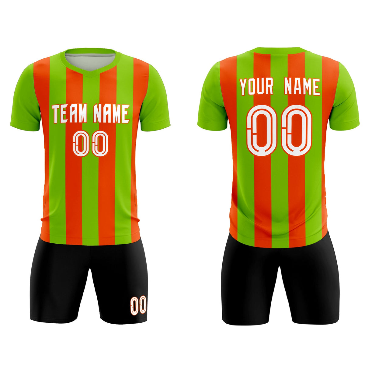 Custom Neon Green Orange Vertical Stripes Casual Outdoor Football Kits Jersey