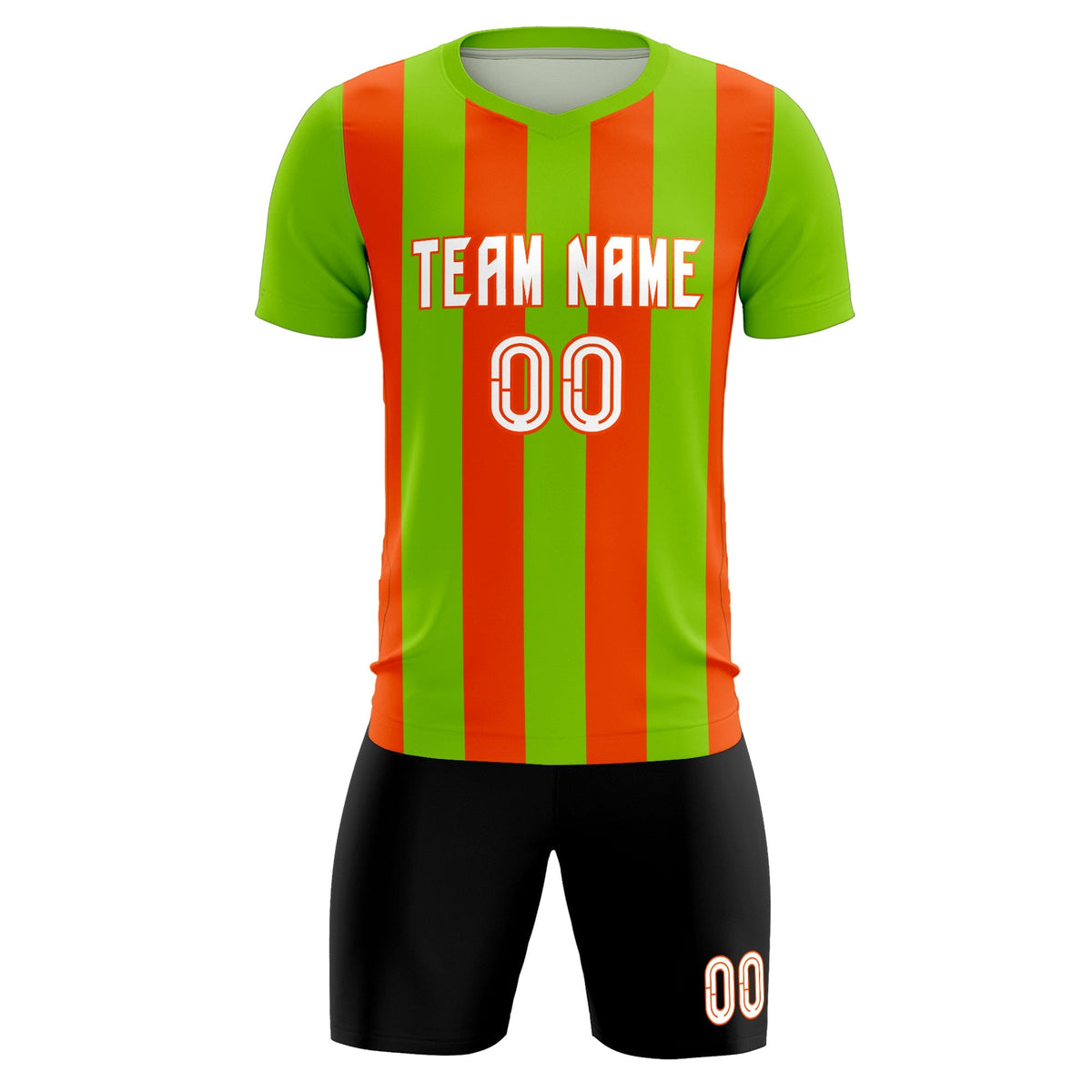 Custom Neon Green Orange Vertical Stripes Casual Outdoor Football Kits Jersey
