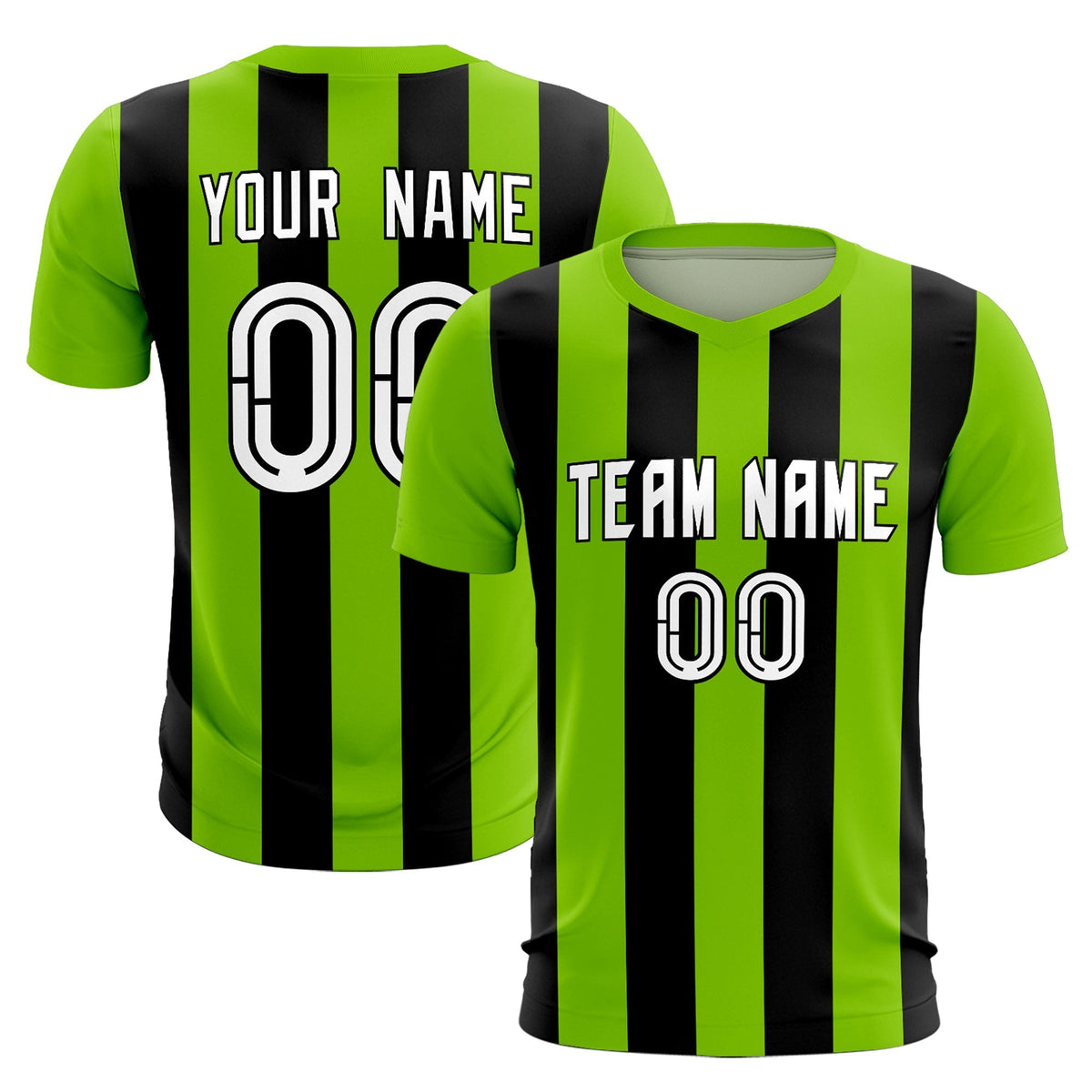 Custom Neon Green Black Vertical Stripes Casual Outdoor Football Kits Jersey