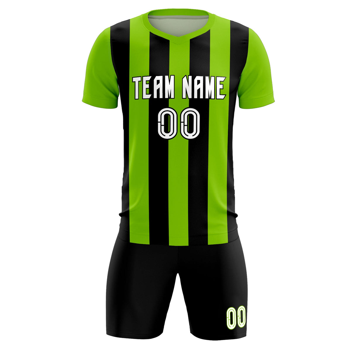 Custom Neon Green Black Vertical Stripes Casual Outdoor Football Kits Jersey