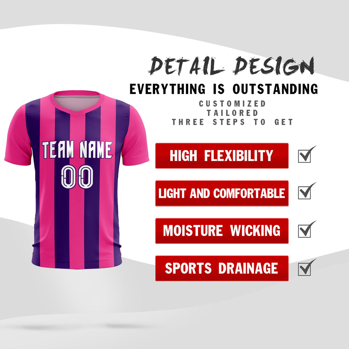 Custom Pink Purple Vertical Stripes Casual Outdoor Football Kits Jersey