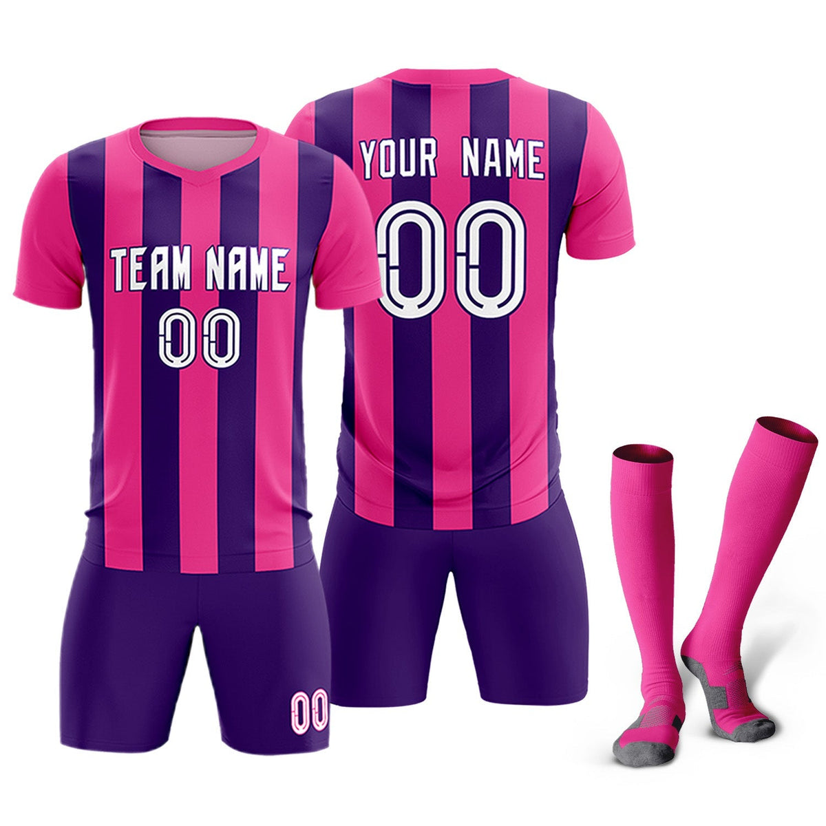 Custom Pink Purple Vertical Stripes Casual Outdoor Football Kits Jersey