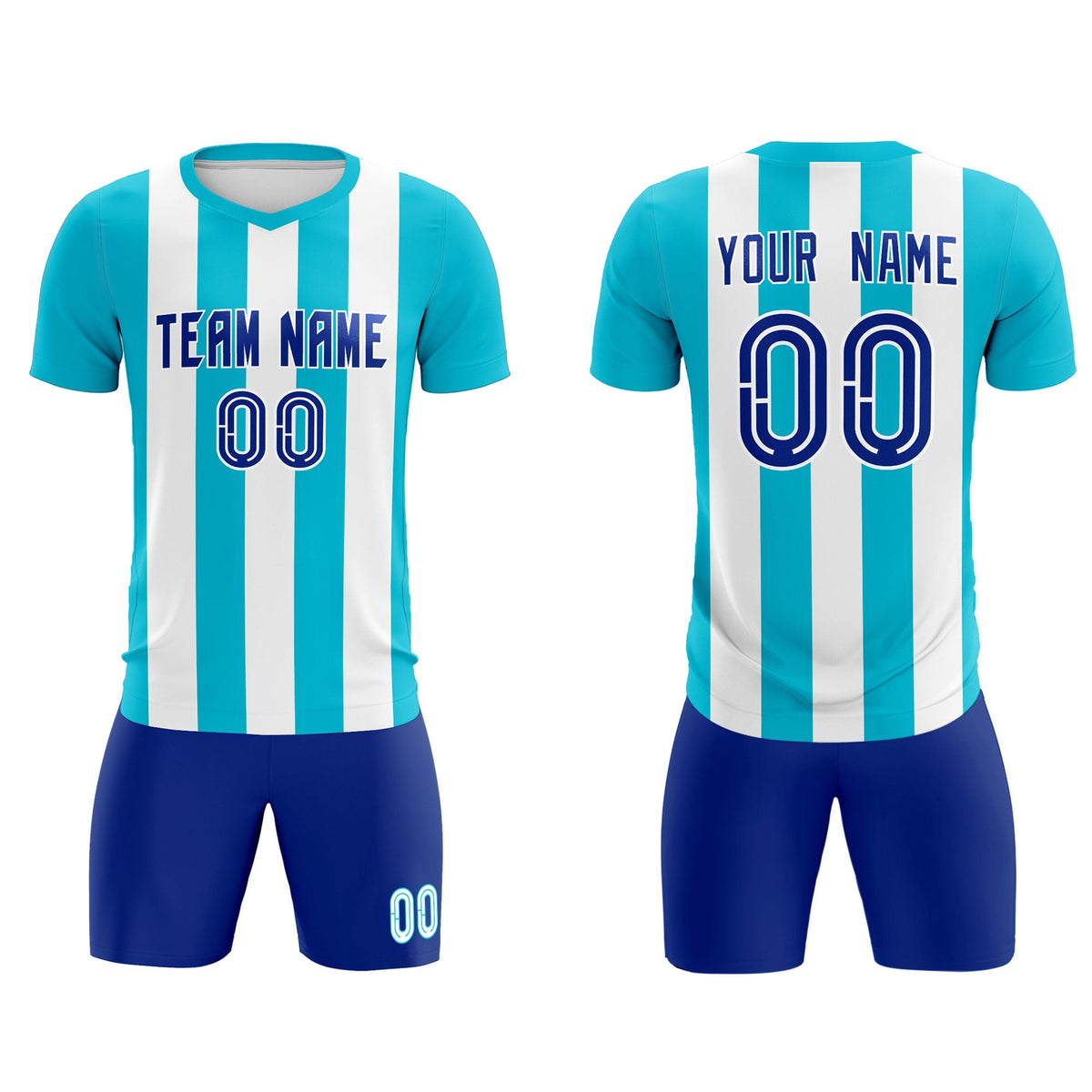 Custom White Sky Blue Vertical Stripes Casual Outdoor Soccer Sets Jersey