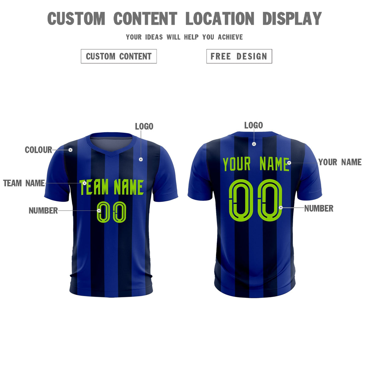 Custom Royal Navy Vertical Stripes Casual Outdoor Football Kits Jersey