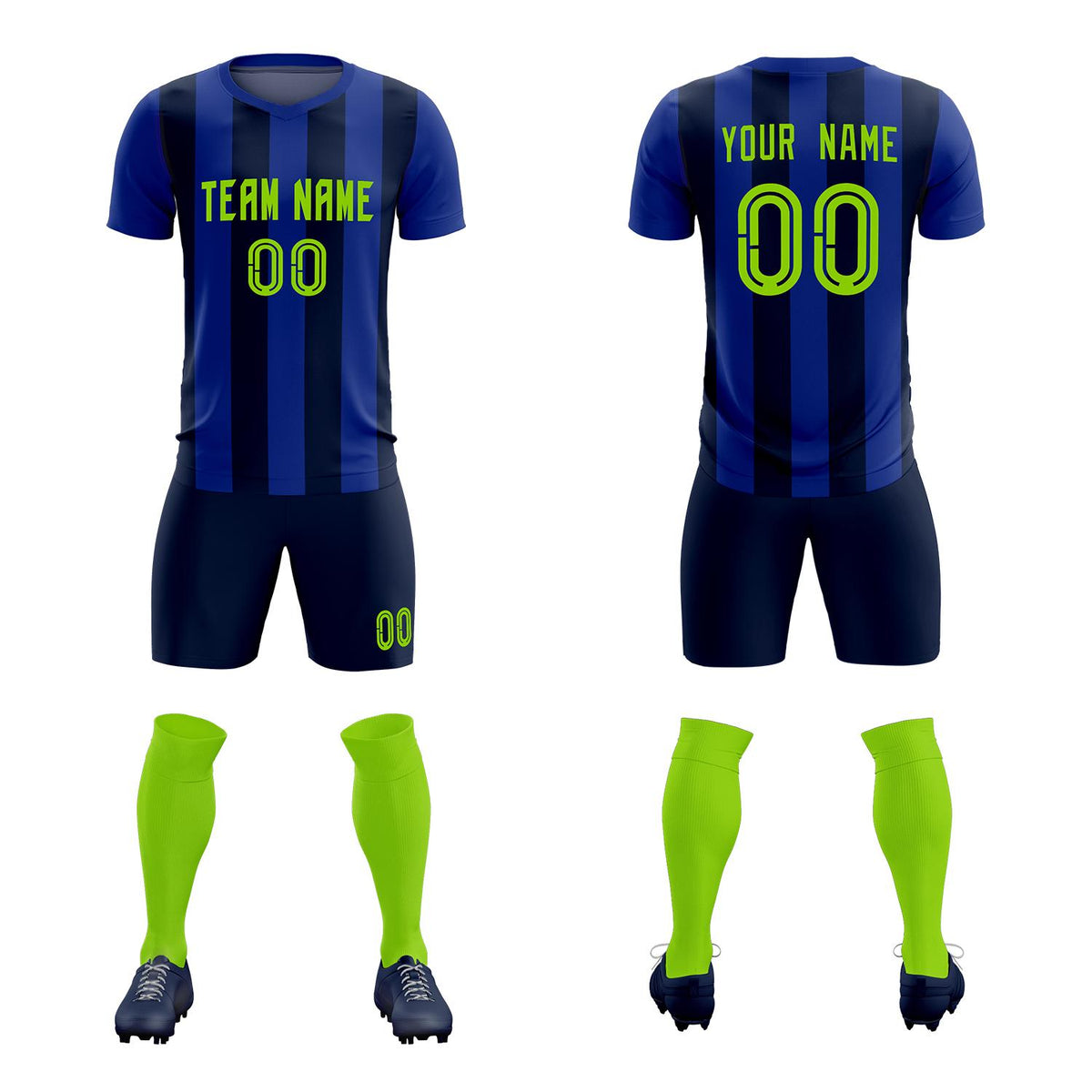 Custom Royal Navy Vertical Stripes Casual Outdoor Football Kits Jersey