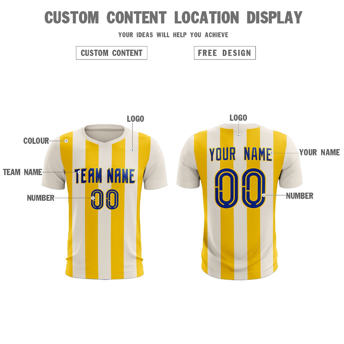Custom Cream Gold Vertical Stripes Casual Outdoor Football Kits Jersey