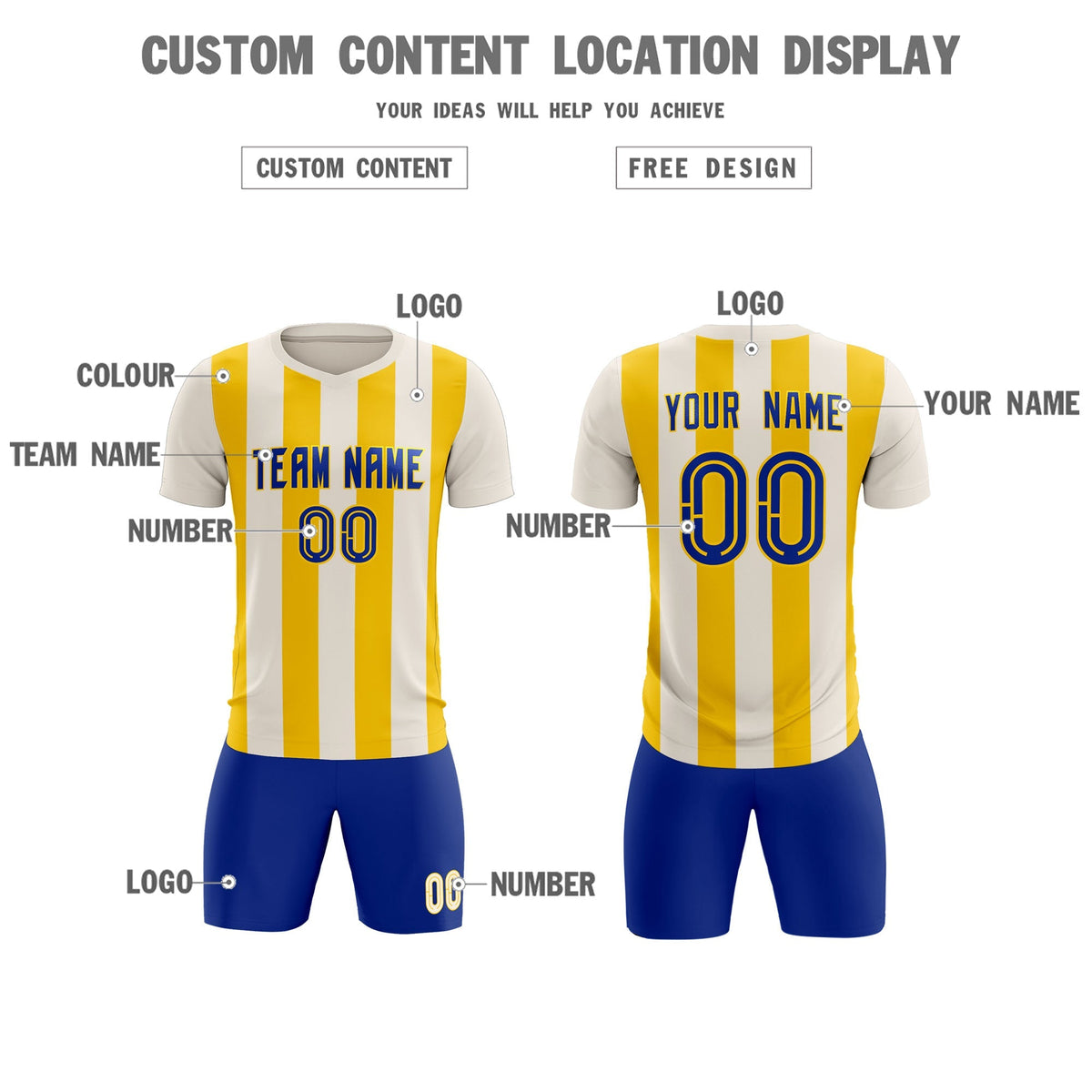 Custom Cream Gold Vertical Stripes Casual Outdoor Football Kits Jersey