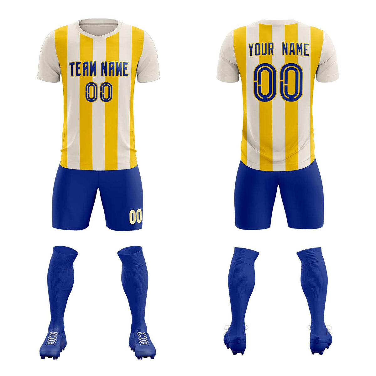 Custom Cream Gold Vertical Stripes Casual Outdoor Football Kits Jersey