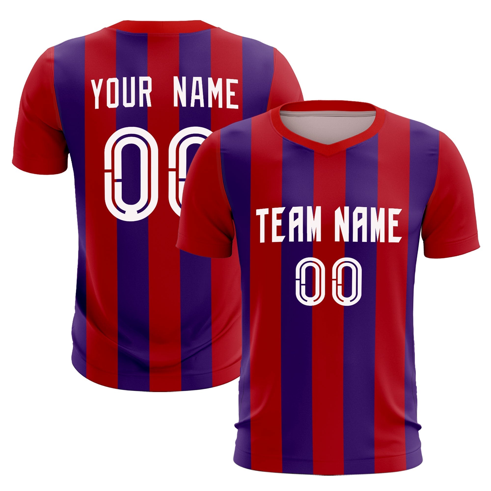 Custom Red Purple Vertical Stripes Casual Outdoor Soccer Sets Jersey