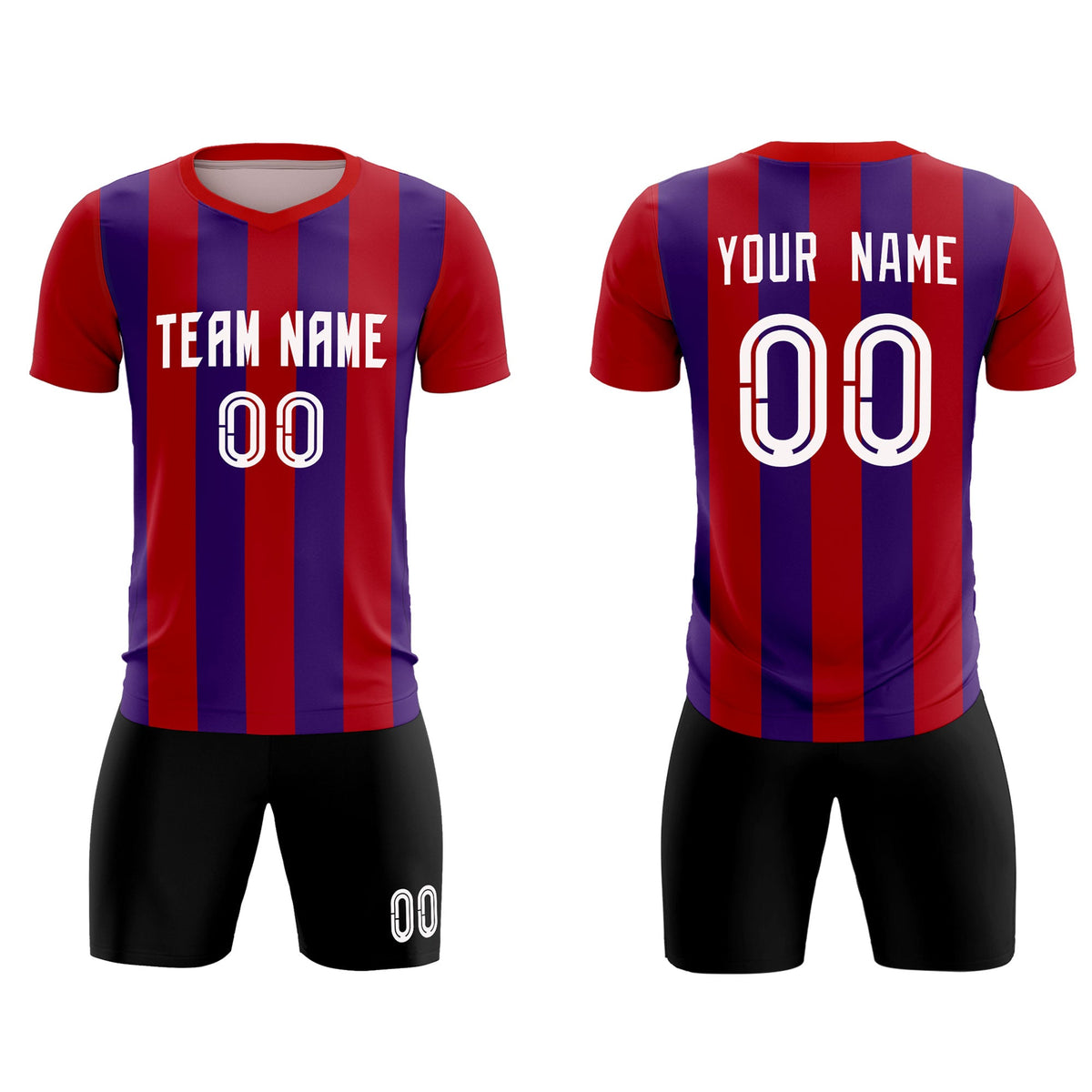 Custom Red Purple Vertical Stripes Casual Outdoor Football Kits Jersey