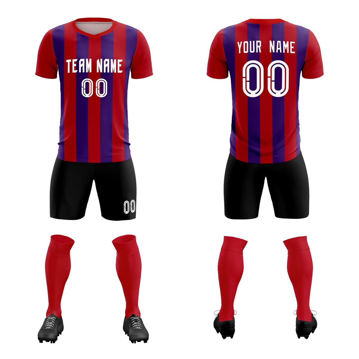 Custom Red Purple Vertical Stripes Casual Outdoor Football Kits Jersey