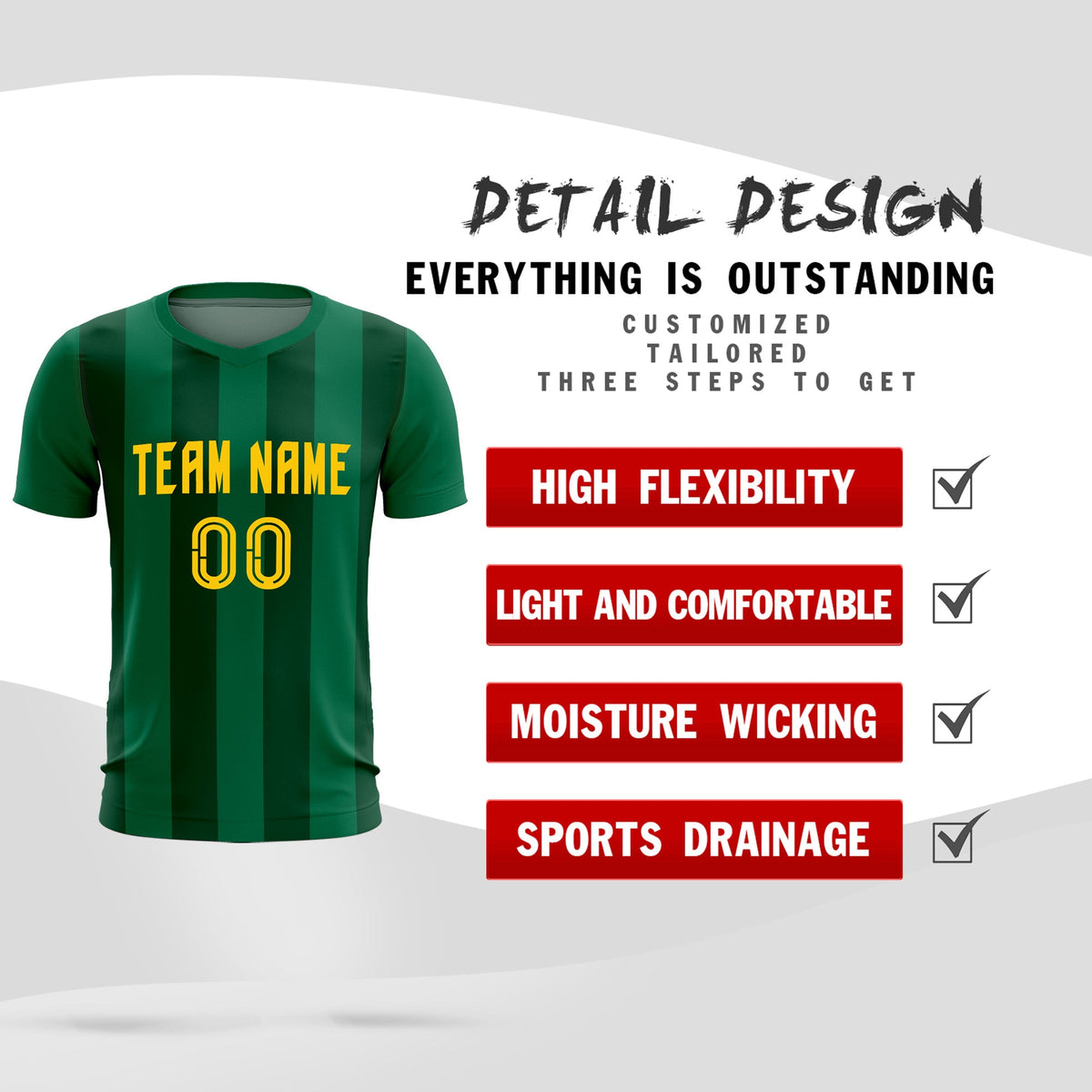 Custom Kelly Green Green Vertical Stripes Casual Outdoor Football Kits Jersey