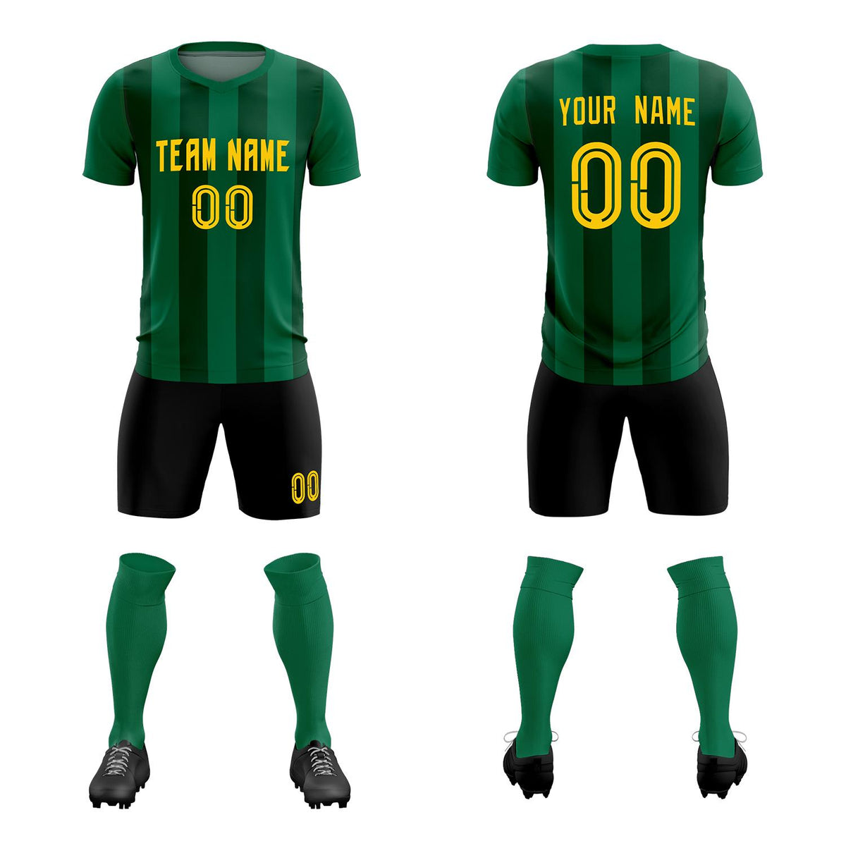 Custom Kelly Green Green Vertical Stripes Casual Outdoor Soccer Sets Jersey
