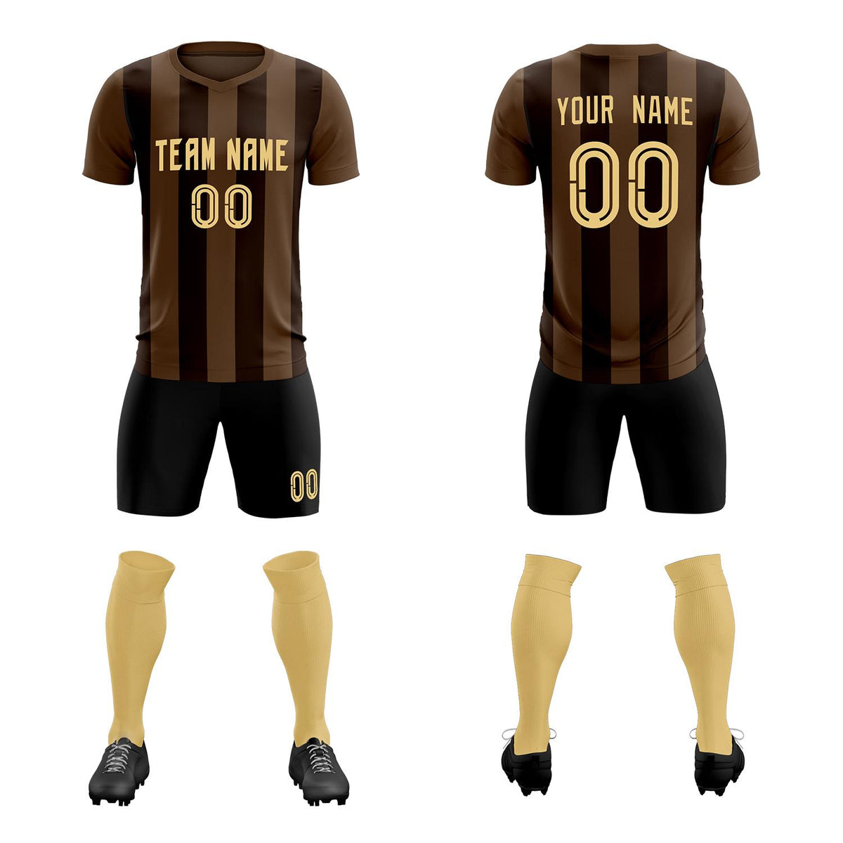 Custom Light Brown Brown Vertical Stripes Casual Outdoor Soccer Sets Jersey