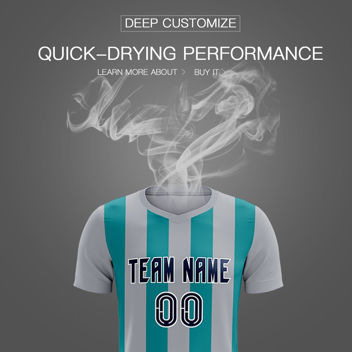 Custom Gray Aqua Vertical Stripes Casual Outdoor Football Kits Jersey