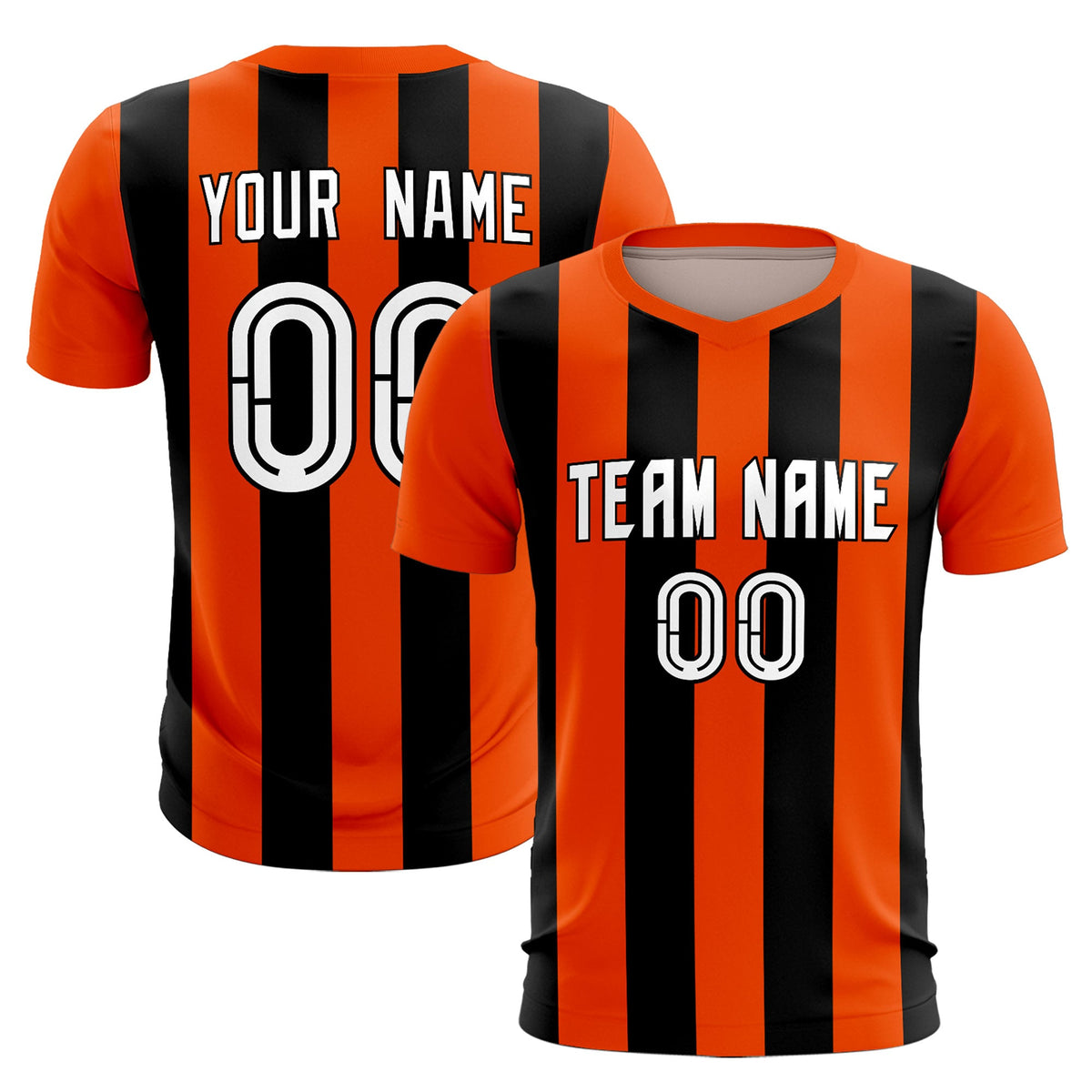 Custom Orange Black Vertical Stripes Casual Outdoor Football Kits Jersey