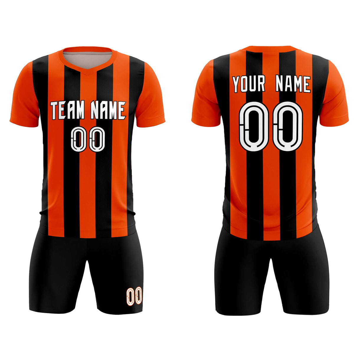Custom Orange Black Vertical Stripes Casual Outdoor Football Kits Jersey